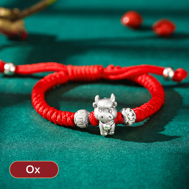EverestArtStudios 999 Sterling Silver Chinese Zodiac Red Cord Fortune Handcrafted Children's Bracelet
