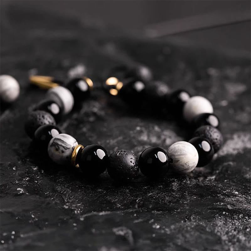 EverestArtStudios Black Obsidian Volcanic Stone Yin Yang Power Bracelet