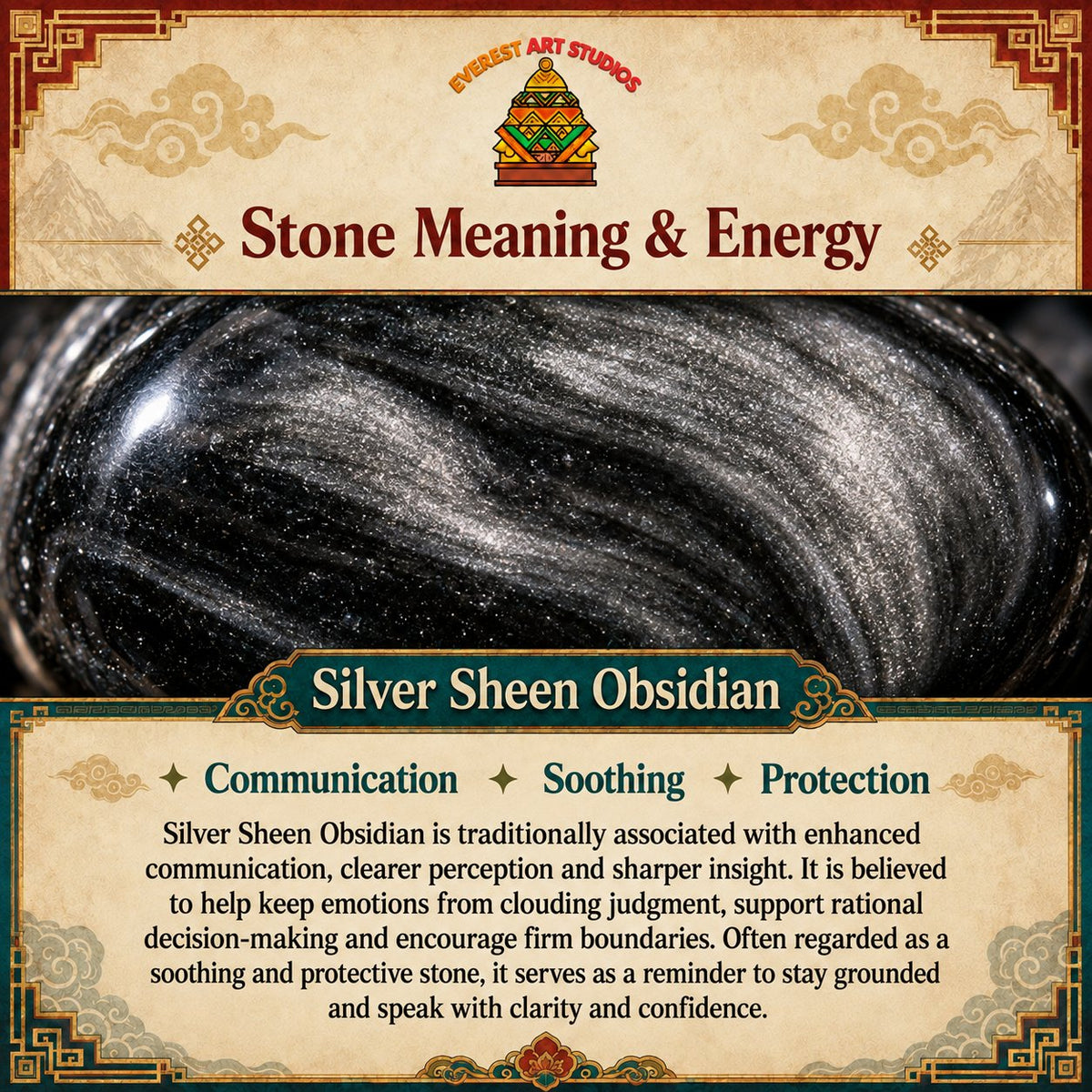EverestArtstudios silver sheen obsidian meaning and symbolism