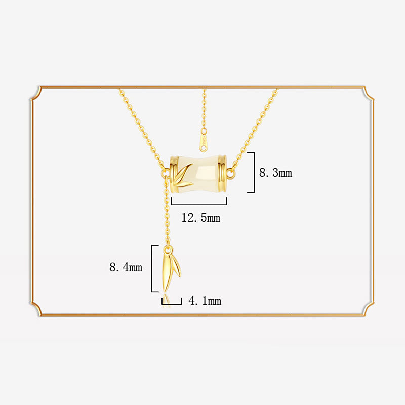 EverestArtstudios 925 Sterling Silver 22K Gold Hetian White Jade Bamboo Leaf Luck Necklace Pendant Bracelet
