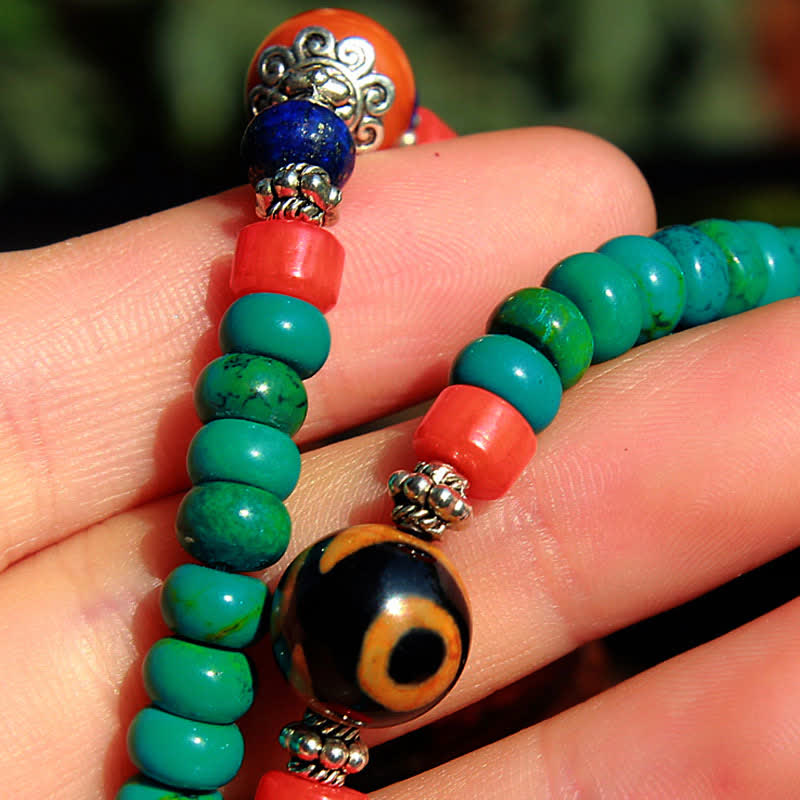 EverestArtStudios 108 Mala Beads Tibetan Turquoise Dzi Bead Protection Bracelet