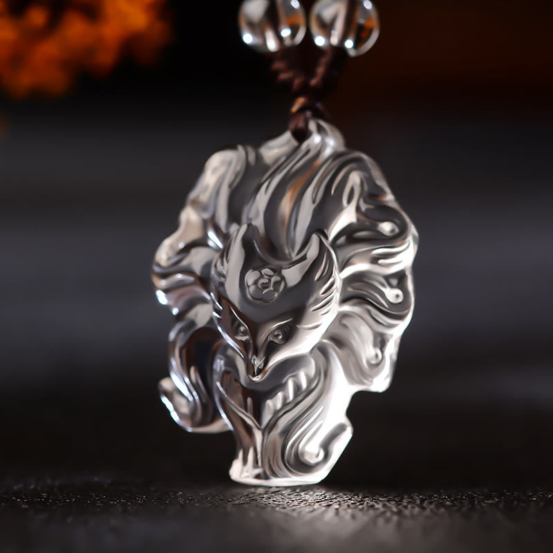 EverestArtstudios 天然紫水晶白水晶黄水晶九尾狐转运项链吊坠