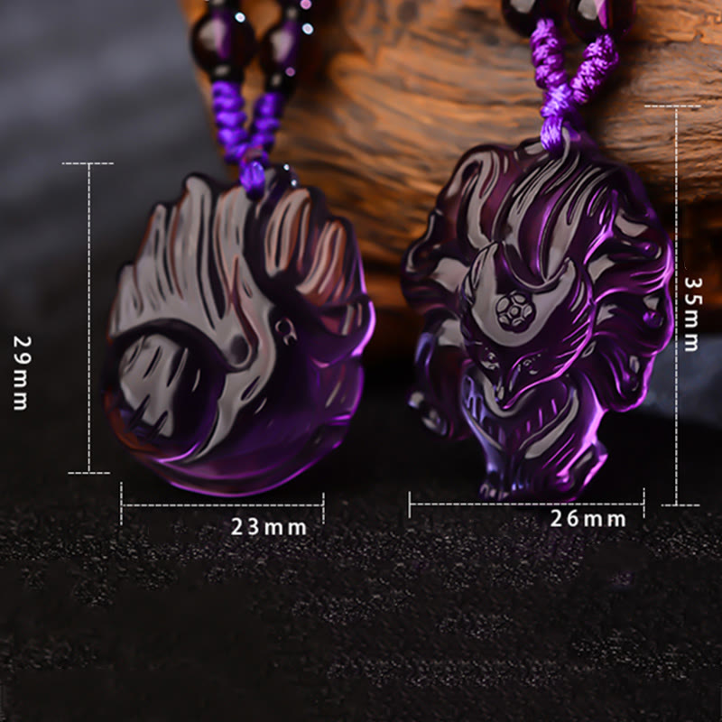 EverestArtstudios 天然紫水晶白水晶黄水晶九尾狐转运项链吊坠