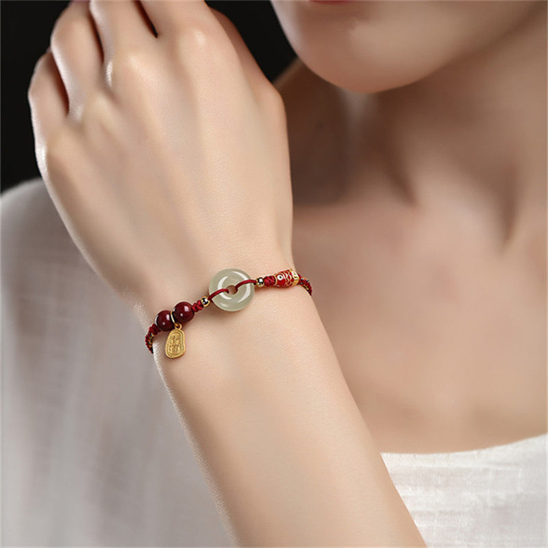 EverestArtstudios 925 Sterling Silver Koi Fish Hetian Jade Peace Buckle Luck Bracelet