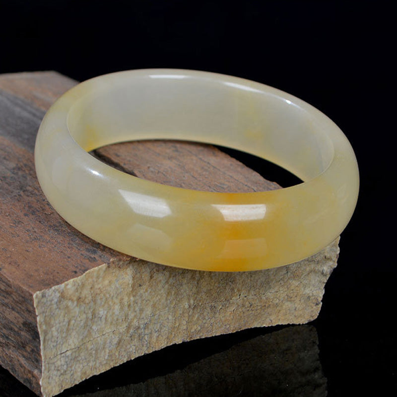 EverestArtstudios Natural Golden Silk Jade Luck Wealth Bracelet Bangle