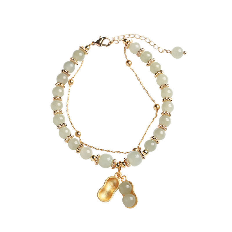 EverestArtstudios 925 Sterling Silver Natural Hetian Jade Good Things Happen Peanut Charm Bracelet