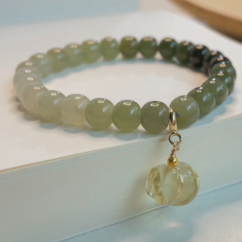 EverestArtstudios Natural Hetian Jade Money Bag Charm Bead Prosperity Bracelet
