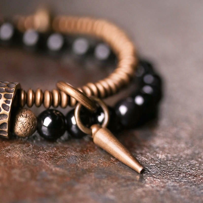 EverestArtstudios Rainbow Obsidian Copper Inner Peace Healing Double Layer Bracelet
