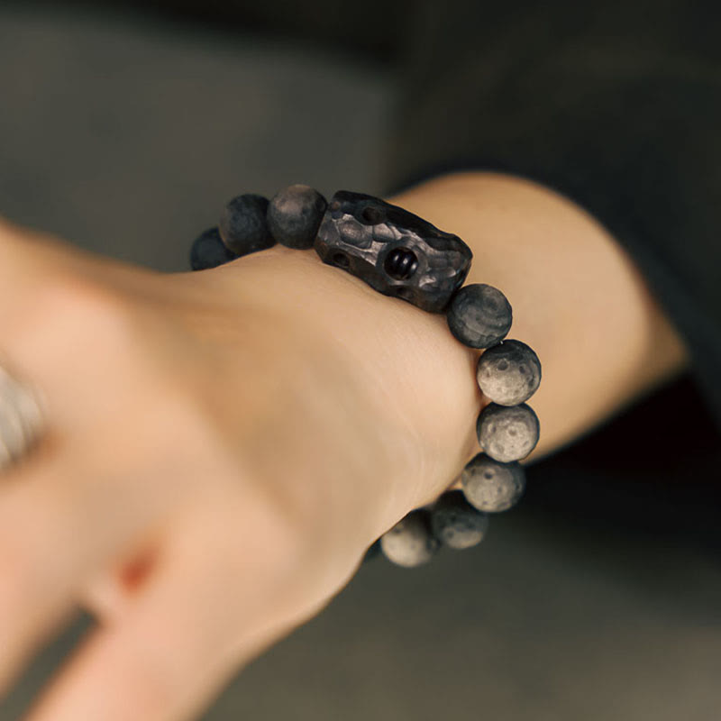 EverestArtstudios Silver Sheen Obsidian Ebony Wood Soothing Bracelet