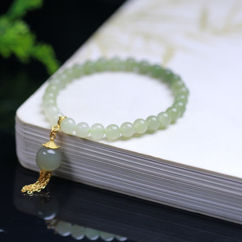 EverestArtstudios 925 Sterling Silver Hetian Jade Beaded Wealth Charm Bracelet