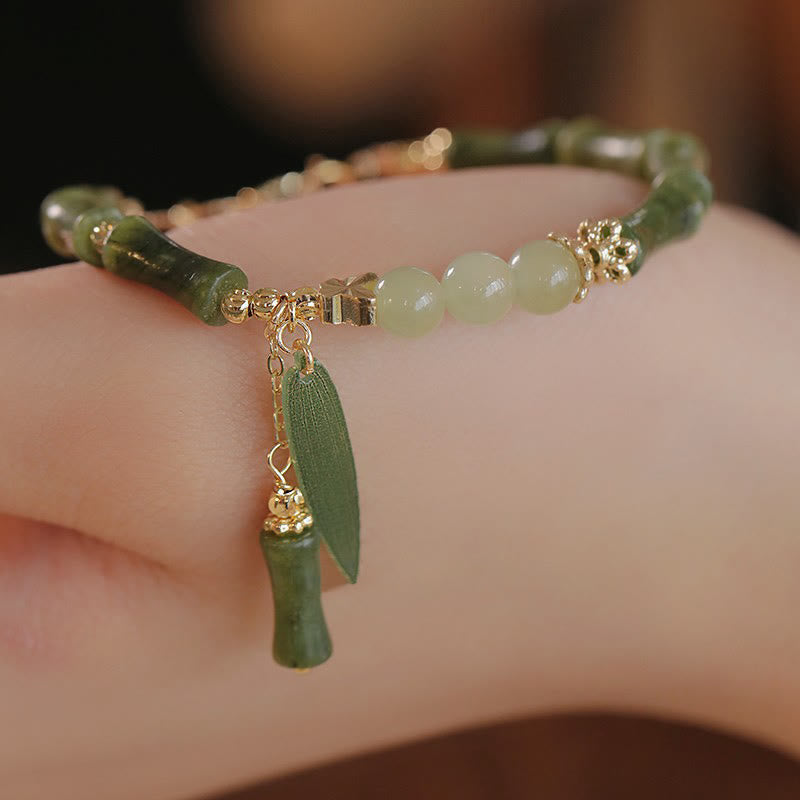EverestArtStudios Jade Bamboo Leaf Lily Of The Valley Pattern Fortune Prosperity Bracelet