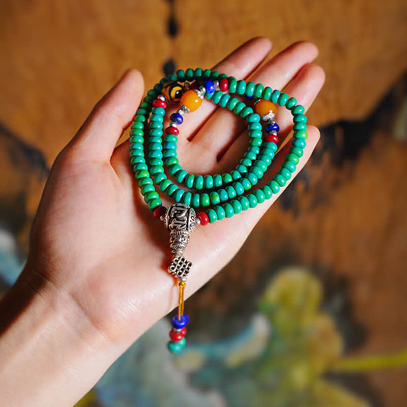 EverestArtStudios 108 Mala Beads Tibetan Turquoise Dzi Bead Protection Bracelet