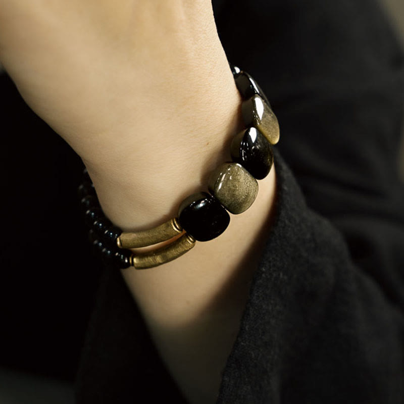 EverestArtstudios Black Obsidian Gold Sheen Obsidian Strengthen Bracelet