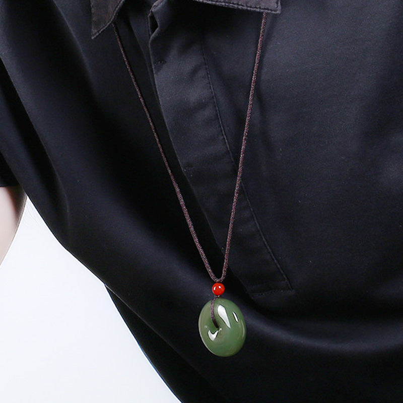 EverestArtstudios Natural Round Jade Peace Buckle Prosperity Necklace String Pendant