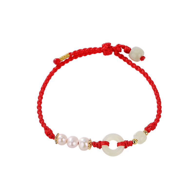 EverestArtStudios 925 Sterling Silver Plated Gold Hetian Jade Peace Buckle Pearl Luck Bracelet