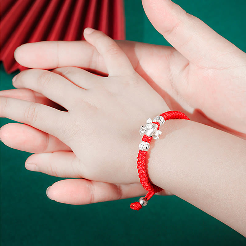 EverestArtStudios 999 Sterling Silver Chinese Zodiac Red Cord Fortune Handcrafted Children's Bracelet