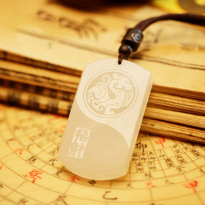 EverestArtstudios White Jade PiXiu Yin Yang Luck Protection Necklace Pendant