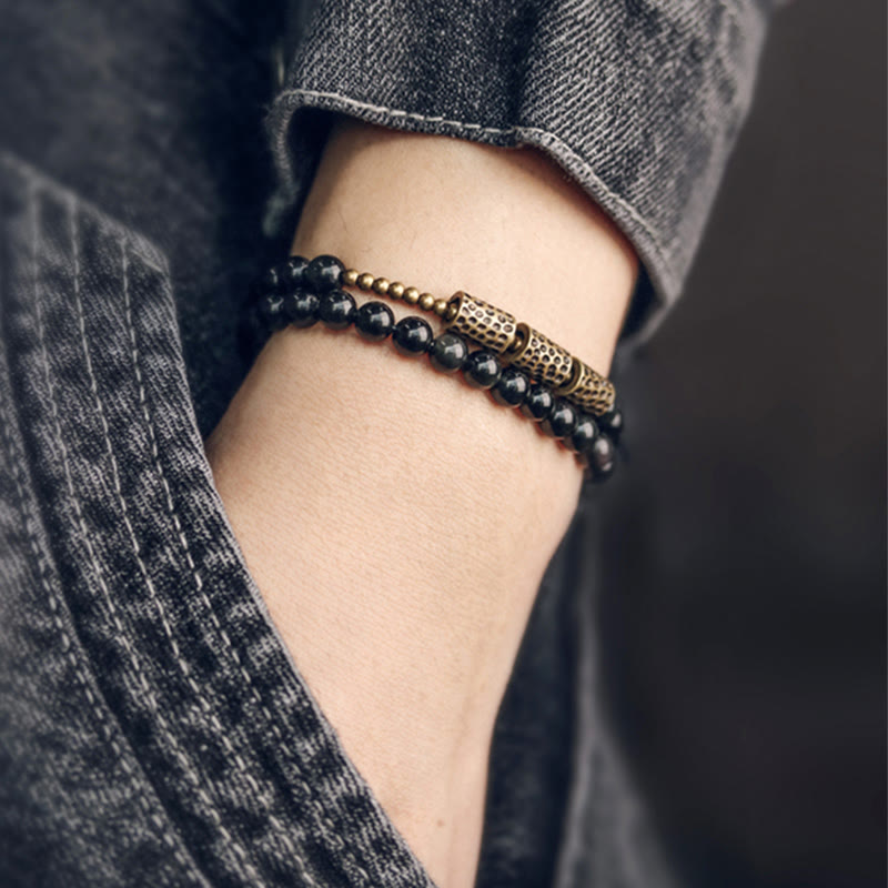 EverestArtstudios Rainbow Obsidian Copper Love Double Wrap Bracelet