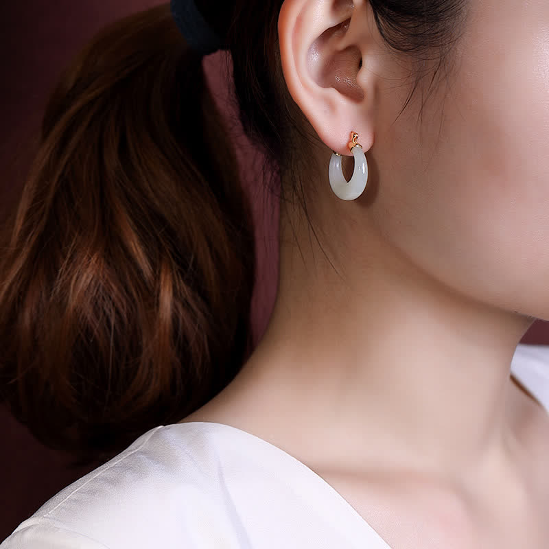 EverestArtstudios 圓形碧玉青玉招財開運垂墜耳環