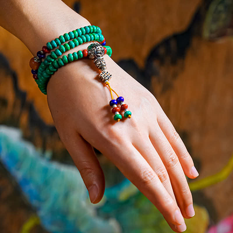 EverestArtStudios 108 Mala Beads Tibetan Turquoise Dzi Bead Protection Bracelet