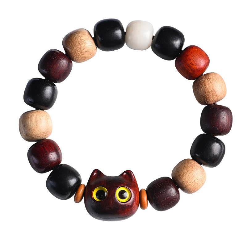 EverestArtStudios Petite Leaf Red Sandalwood Ebony Wood Adorable Feline Carved Safeguard Wristband