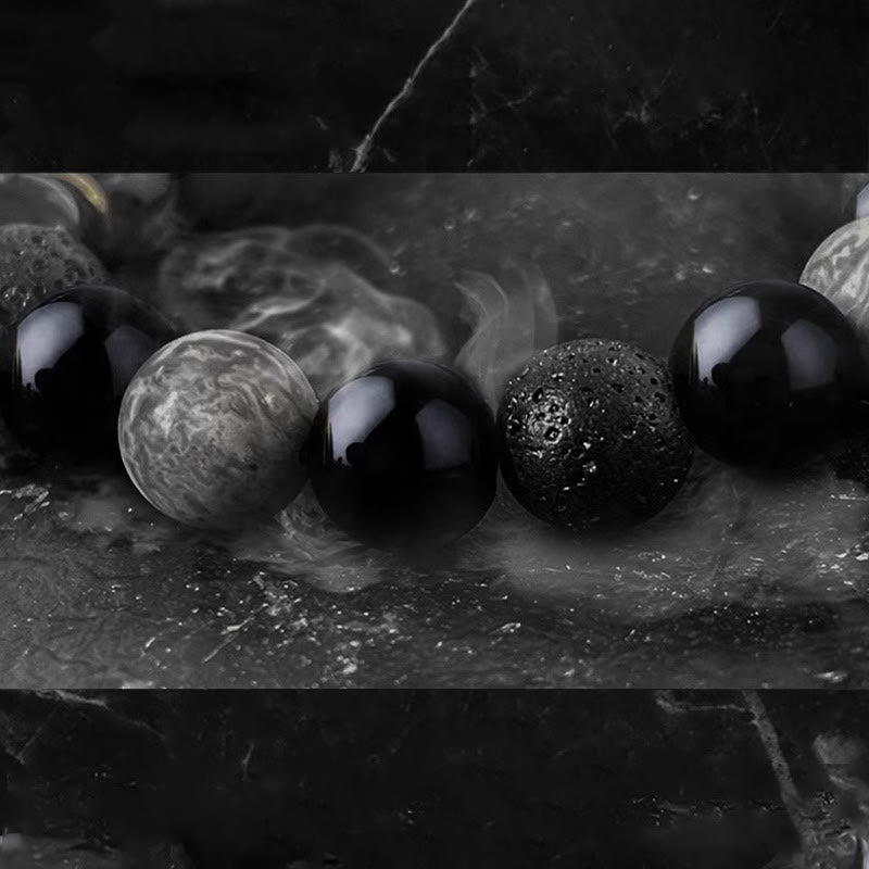 EverestArtStudios Black Obsidian Volcanic Stone Yin Yang Power Bracelet