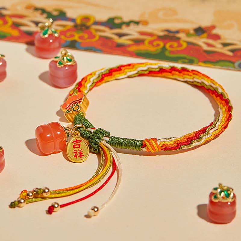 EverestArtStudios Persimmon Red Agate Strength Reincarnation Knot Braid String Bracelet