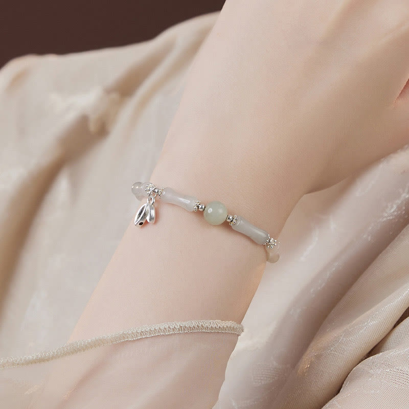 EverestArtstudios 925 Sterling Silver Natural Tianshan Jade Bamboo Charm Luck Bracelet