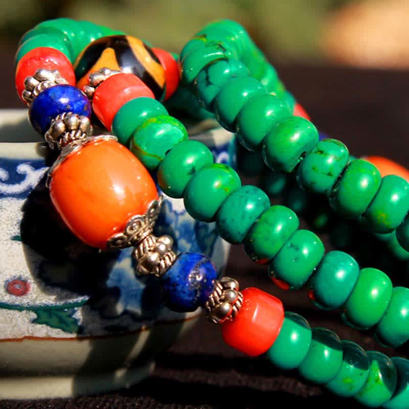 EverestArtStudios 108 Mala Beads Tibetan Turquoise Dzi Bead Protection Bracelet