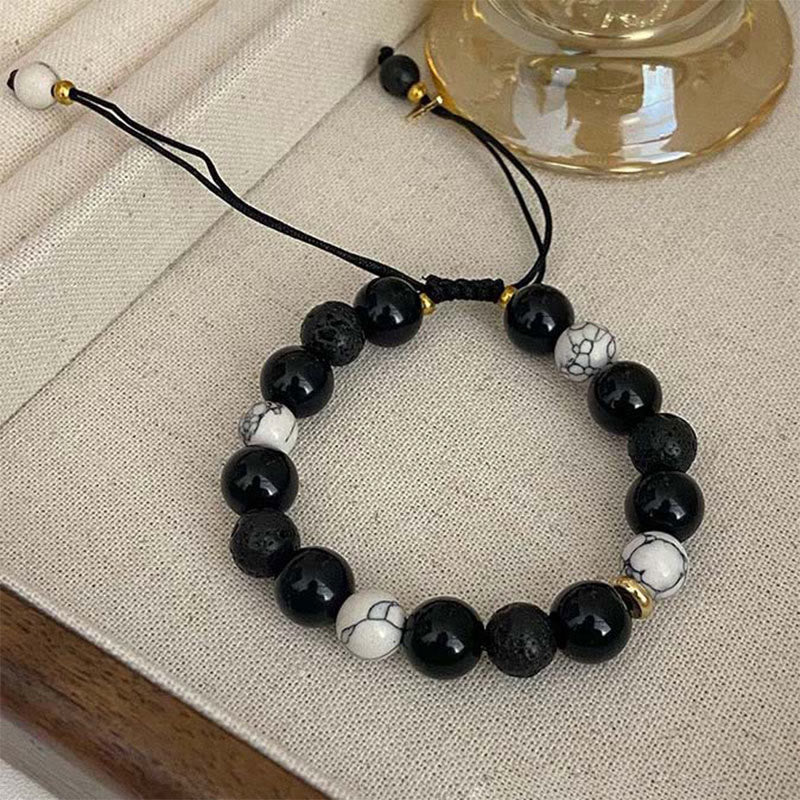 EverestArtStudios Black Obsidian Volcanic Stone Yin Yang Power Bracelet