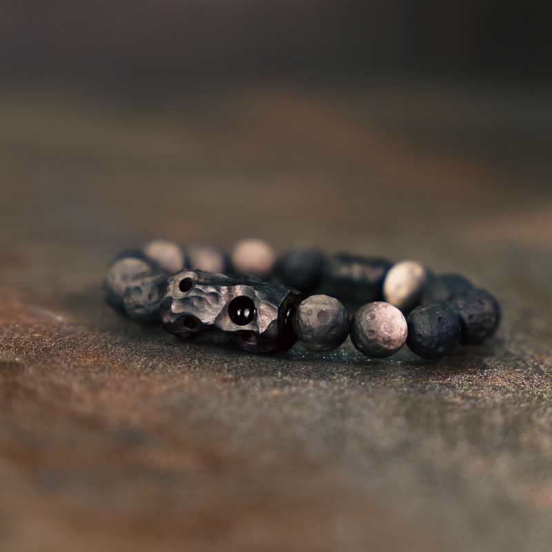 EverestArtstudios Silver Sheen Obsidian Ebony Wood Soothing Bracelet