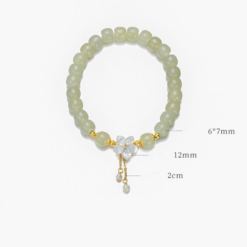 EverestArtstudios 925 Sterling Silver Natural Hetian Jade Luck Flower Bracelet