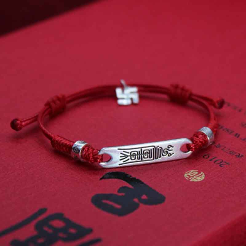 EverestArtStudios 925 Sterling Silver Red Cord Fortune Resilience Woven Bracelet