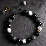 EverestArtStudios Black Obsidian Volcanic Stone Yin Yang Power Bracelet