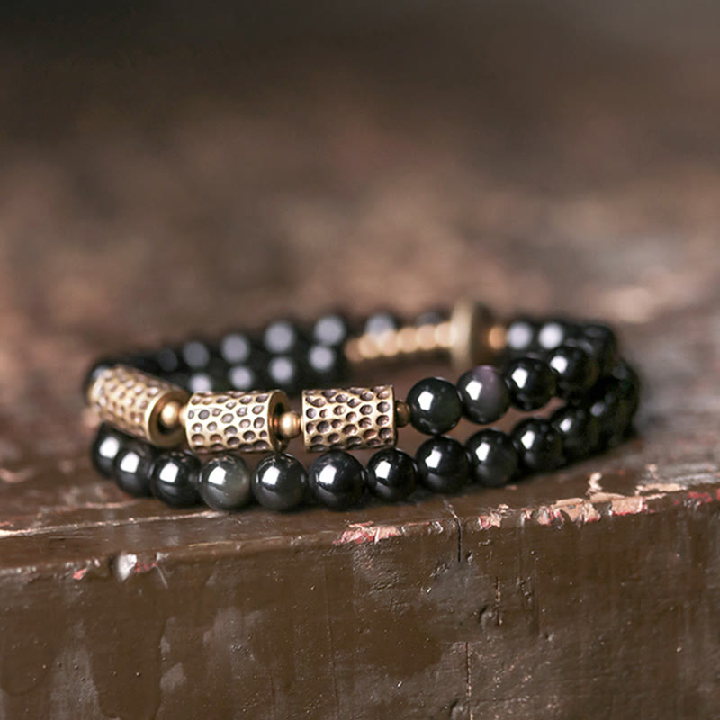 EverestArtstudios Rainbow Obsidian Copper Love Double Wrap Bracelet