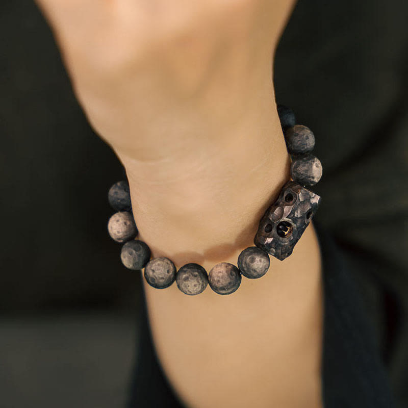 EverestArtstudios Silver Sheen Obsidian Ebony Wood Soothing Bracelet