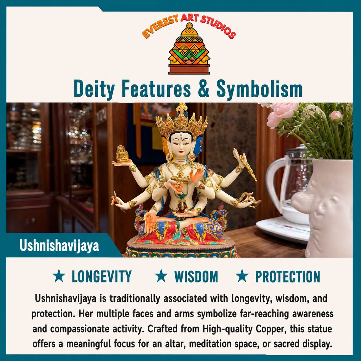 Ushnishavijaya deity and symbolism information card