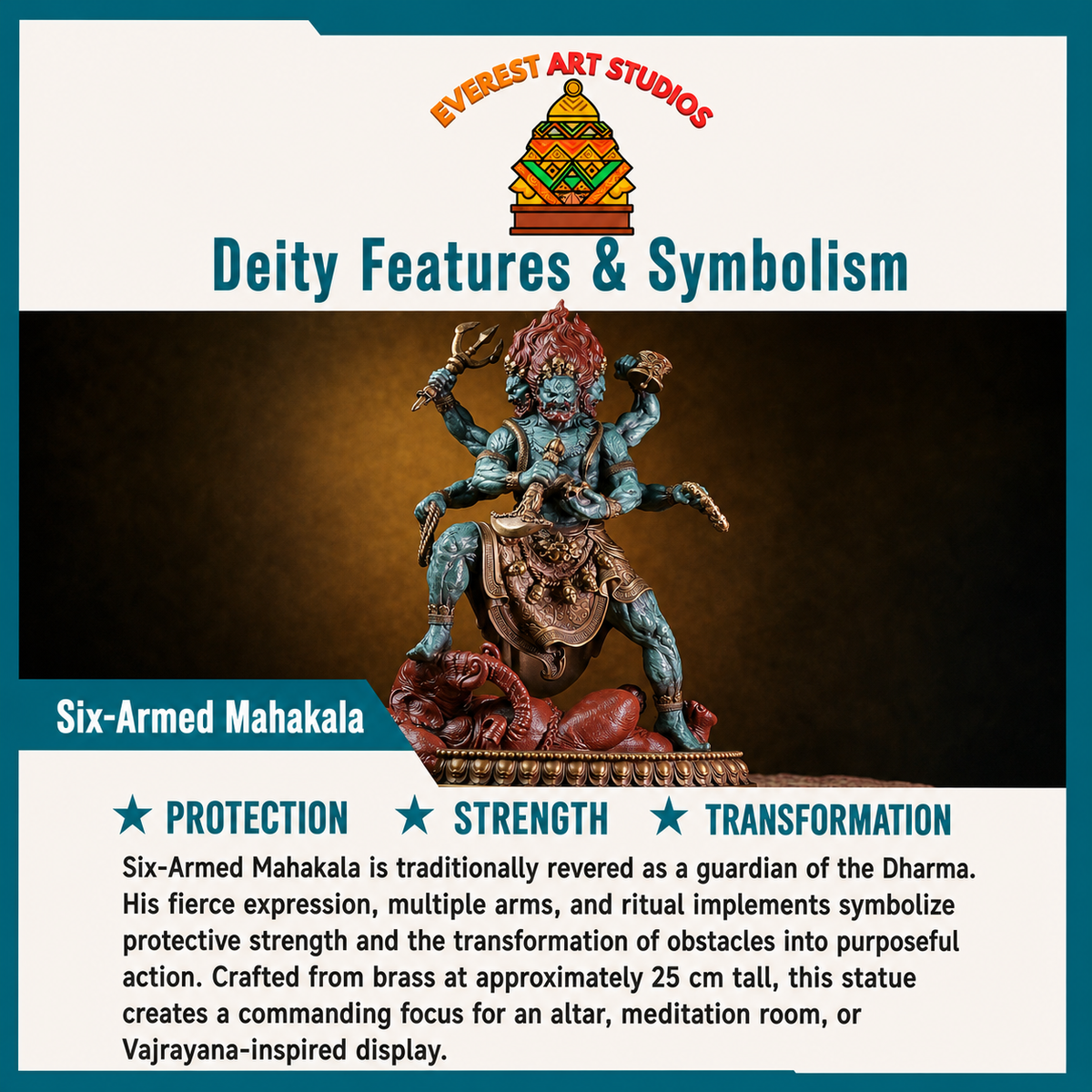 Six-Armed Mahakala deity and symbolism information card