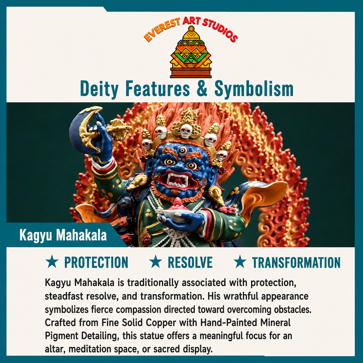 Kagyu Mahakala deity features and symbolism infographic