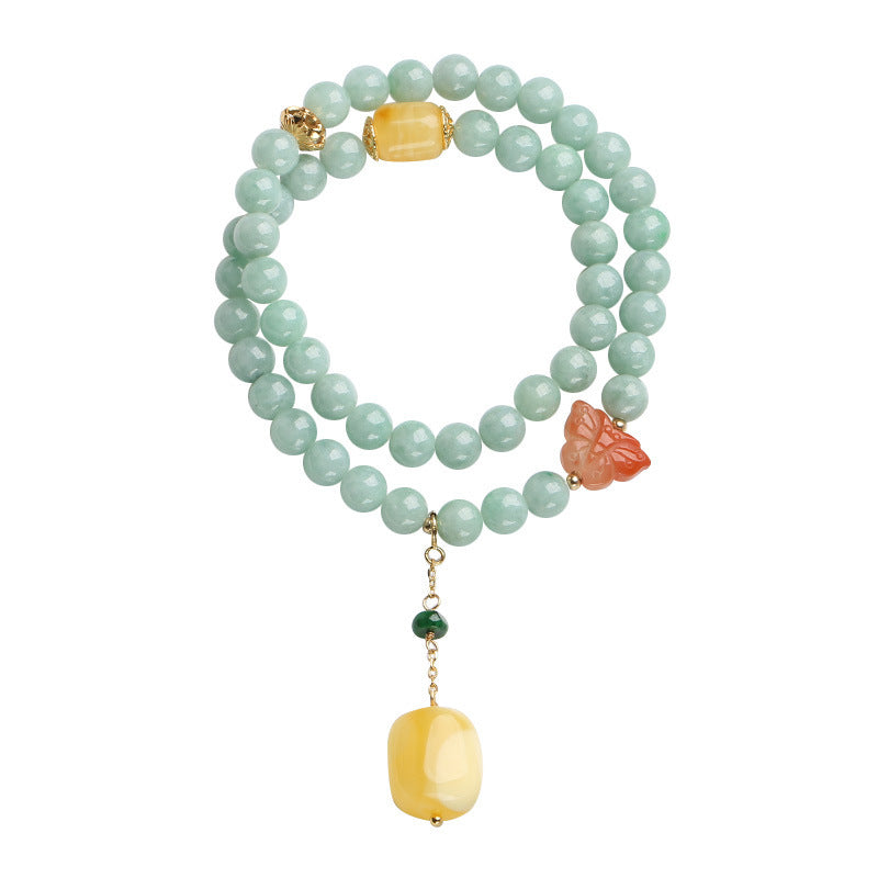 EverestArtstudios 925 Sterling Silver Natural Jade Amber Butterfly Luck Abundance Bracelet