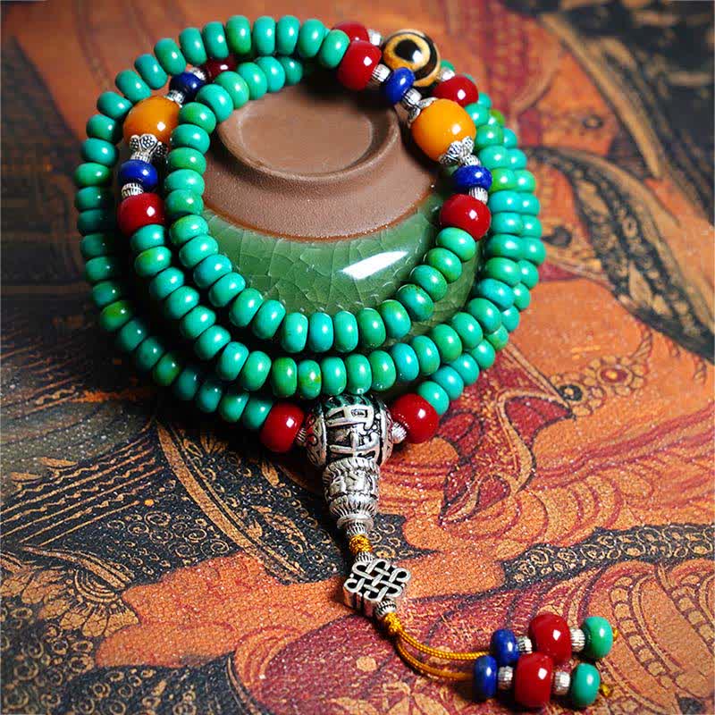 EverestArtStudios 108 Mala Beads Tibetan Turquoise Dzi Bead Protection Bracelet
