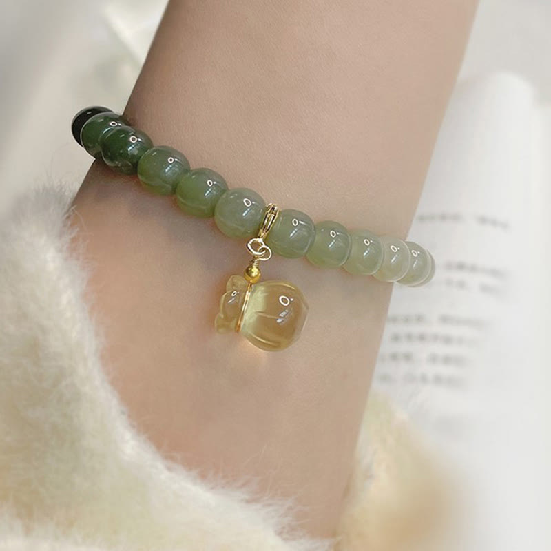 EverestArtstudios Natural Hetian Jade Money Bag Charm Bead Prosperity Bracelet