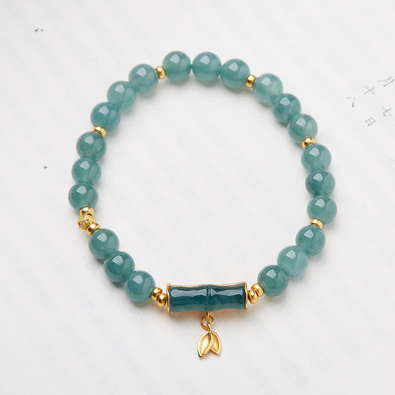 EverestArtstudios 925 Sterling Silver Plated Gold Natural Green Jade Bamboo Charm Luck Bracelet