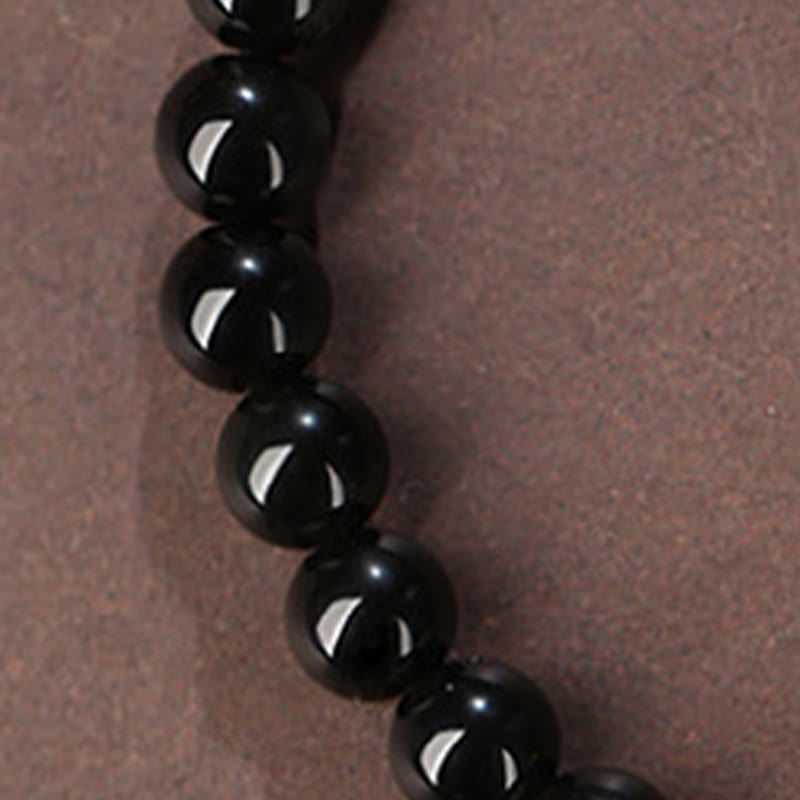 EverestArtstudios Natural Black Obsidian Hetian Jade Gourd Double Happiness Strength Bracelet