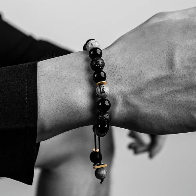 EverestArtStudios Black Obsidian Volcanic Stone Yin Yang Power Bracelet