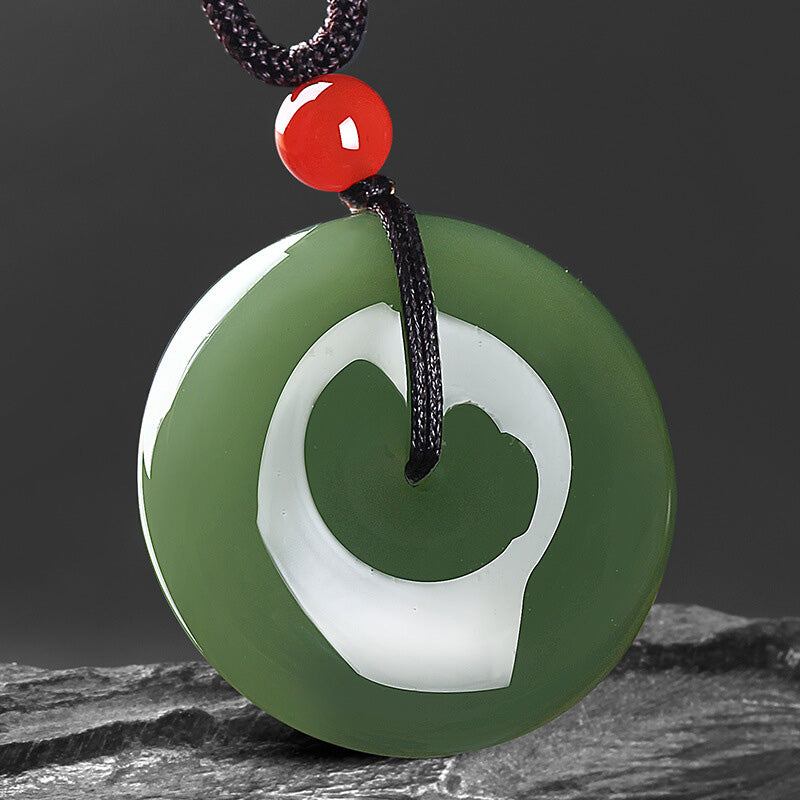 EverestArtstudios Natural Round Jade Peace Buckle Prosperity Necklace String Pendant