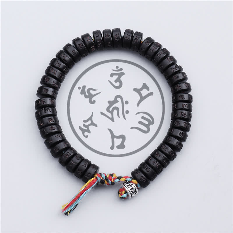 EverestArtStudios 西藏椰壳雕刻六字真言（唵嘛呢叭咪吽）手串