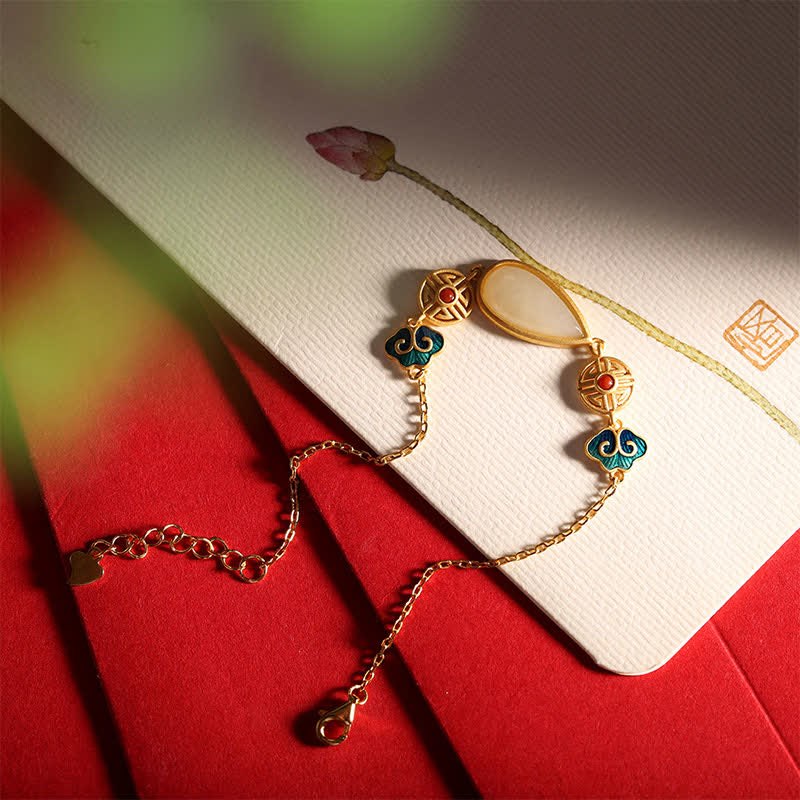 EverestArtstudios 925银和田白玉水滴项链吊坠手链