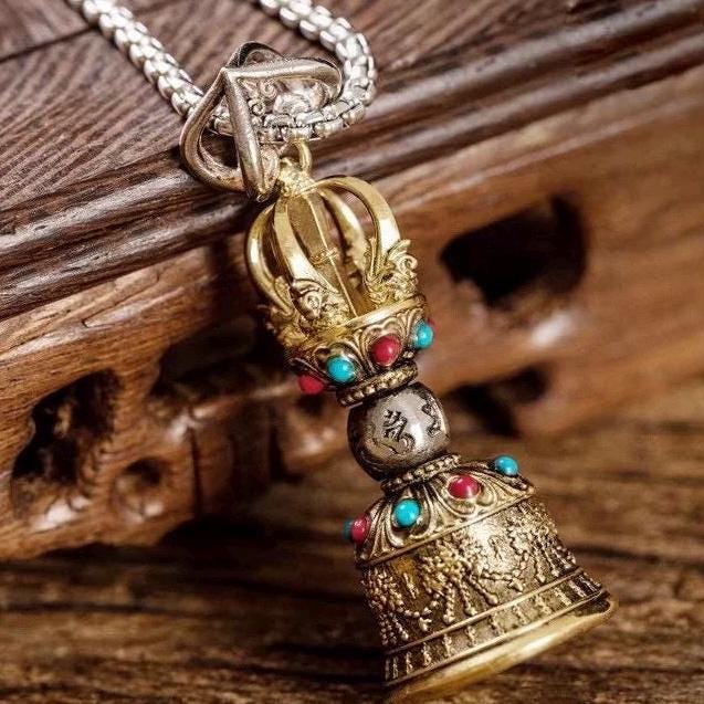 Handcrafted Vajra Bell, Nepalese Brass Five-Pronged Vajra Bell, Pendant Tibetan Ritual Amulet Unisex Protection, Tibetan Talisman