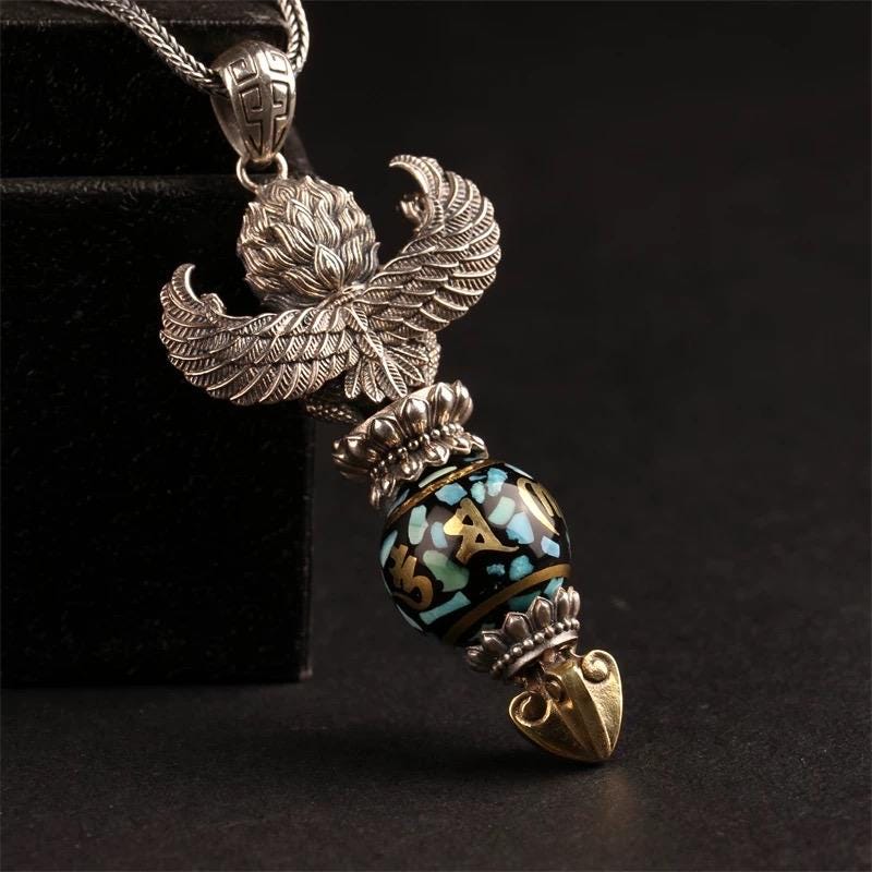 Handcrafted Silver Garuda Pendant Handcrafted Tibetan Sacred Protector Amulet Handmade Necklace